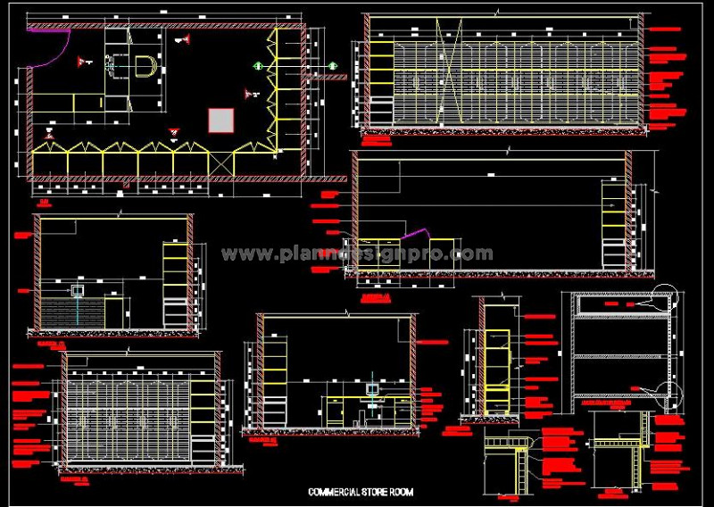 Goods Store Layout DWG- Complete Storage & Desk Details